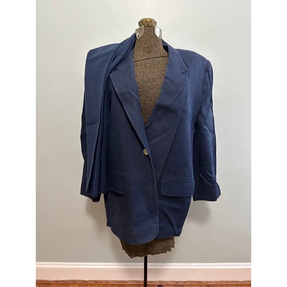 August Silk navy blue linen pant suit size 1X